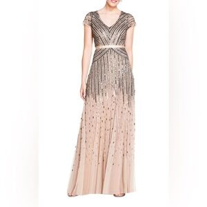Adrianna Papell Women's Long Beaded Sequins Dress Size 8 Blush Pink AUTHENTIC